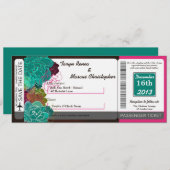 Boarding Pass Linen Wedding Invitation Neon Spring Einladung (Vorne/Hinten)