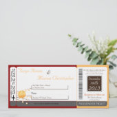 Boarding Pass Linen Wedding Paper Lante Einladung (Stehend Vorderseite)