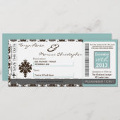 Boarding Pass Linen Weditation Brown Tiffa Einladung (Vorne/Hinten)