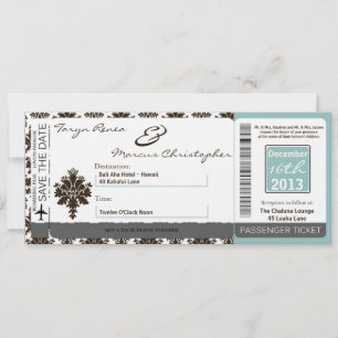 Boarding Pass Linen Weditation Brown Tiffa Einladung