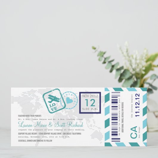 Boarding Pass Luftpost Einladung (Stehend Vorderseite)