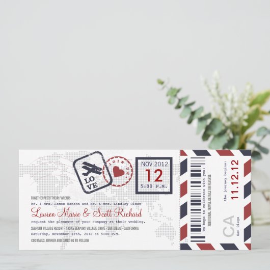 Boarding Pass Luftpost Einladung (Stehend Vorderseite)