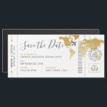 Boarding Pass Magnet Save the Date Goldkarte<br><div class="desc">Magnetic Boarding Pass Save the Date Card für einen Hochzeit in Urlaubsort- oder Reisemagazin Empfang mit einer Imitat Goldweltkarte, romantisches Flugzeug mit einem Herz-Hochzeitslogo und personalisiertes Hochzeitspass-Briefmarke-Design mit Ihren Namen, Hochzeitstermin und Ort. Die Vorlage hat Schriftart, Text und Farben, die bearbeitet werden können, sodass Sie Ihre Reise Thema Flugzeug Ticket...</div>