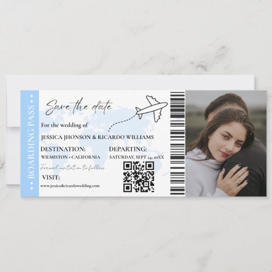 Boarding Pass Minimalistisch Save the Date Ticket (Vorderseite)