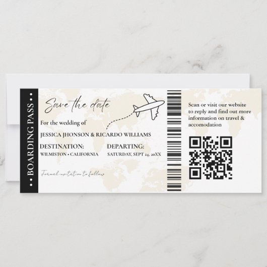 Boarding Pass Minimalistisch Save the Date Ticket (Vorderseite)