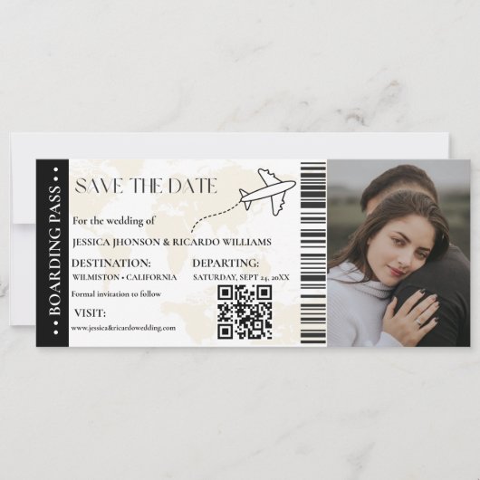 Boarding Pass Modernes Save the Date Ticket (Vorderseite)