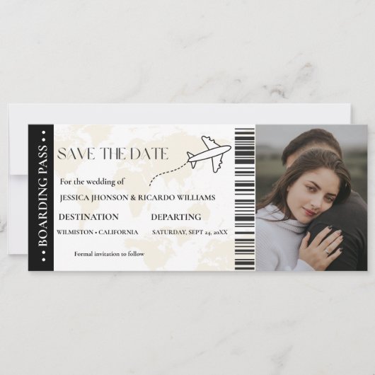 Boarding Pass Monogramm Save the Date Ticket (Vorderseite)