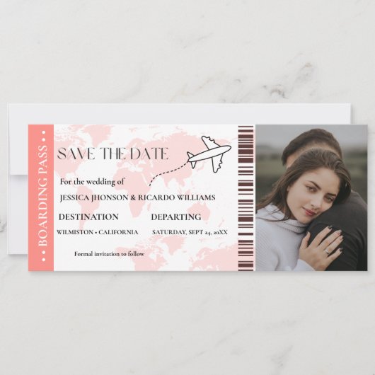 Boarding Pass Monogramm Save the Date Ticket (Vorderseite)