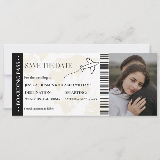 Boarding Pass Monogramm Save the Date Ticket (Vorderseite)