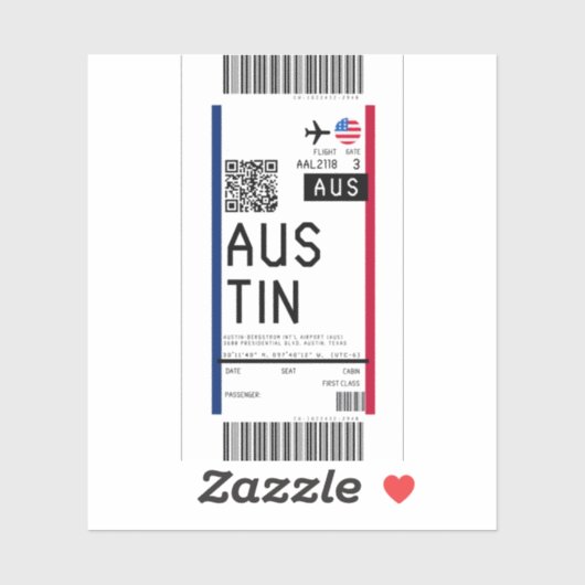 Boarding Pass nach Austin (AUS) Aufkleber (Blatt)