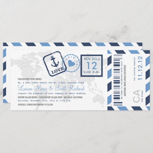 Boarding Pass Nautical Airmail Ticket Einladung (Vorne/Hinten)
