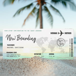 Boarding Pass Ocean Sunset Baby Dusche Einladung