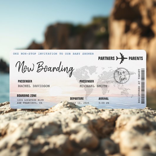 Boarding Pass Ocean Sunset Baby Dusche Einladung