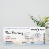 Boarding Pass Ocean Sunset Baby Dusche Einladung (Stehend Vorderseite)