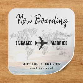 Boarding Pass Ocean Sunset Hochzeit in Urlaubsort Quadratischer Aufkleber