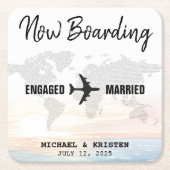 Boarding Pass Ocean Sunset Hochzeit in Urlaubsort Rechteckiger Pappuntersetzer (Vorderseite)