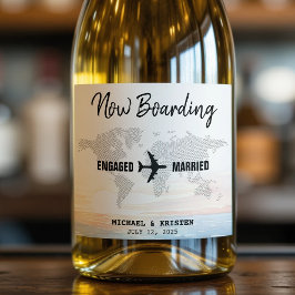 Boarding Pass Ocean Sunset Hochzeit in Urlaubsort Schaumweinetikett