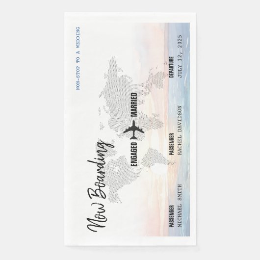 Boarding Pass Ocean Sunset Hochzeit in Urlaubsort Serviette (Vorderseite)