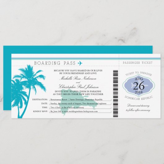 Boarding Pass Palm Tree Einladung (Vorne/Hinten)