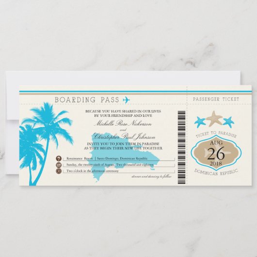 Boarding Pass Palm Tree Einladung (Vorderseite)