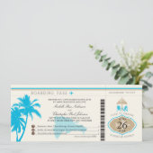 Boarding Pass Palm Trees Einladung (Stehend Vorderseite)