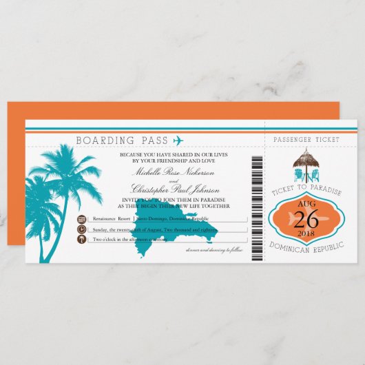Boarding Pass Palm Trees Einladung (Vorne/Hinten)