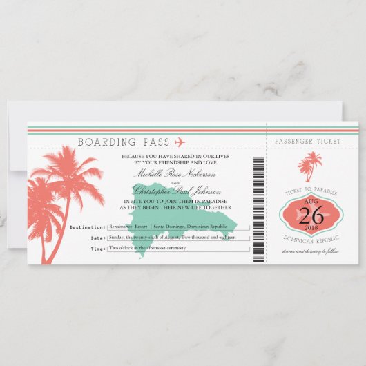 Boarding Pass Palm Trees Einladung (Vorderseite)