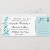 Boarding Pass Palm Tropische Hochzeit in Urlaubsor Einladung (Vorderseite)