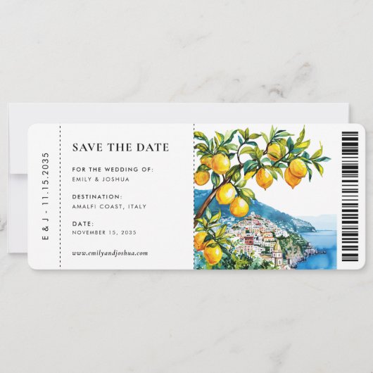 Boarding Pass Positano Amalfi Hochzeit Save The Date (Vorderseite)