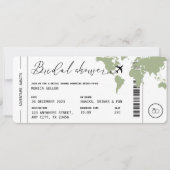 Boarding Pass Reisen Brautparty Sage Green Einladung (Vorderseite)