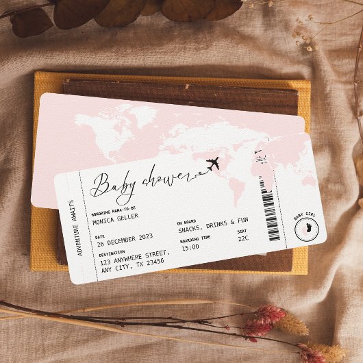 Boarding Pass Reisen Moderne Pink Girl Babydusche Einladung