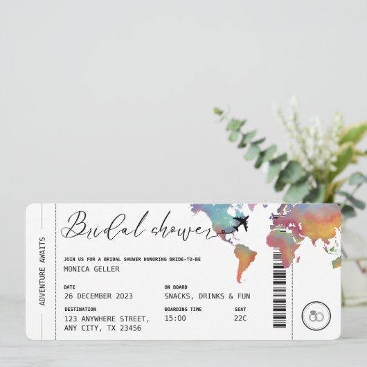 Boarding Pass Reisen Themenwohnung Brautparty Einladung (Stehend Vorderseite)