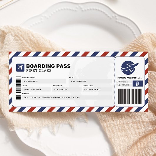 Boarding Pass Reiseroute Flugzeug Geschenkkarte Einladung