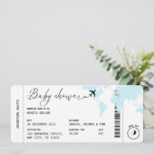 Boarding Pass Reisethema Boy Baby Dusche blau Einladung (Stehend Vorderseite)
