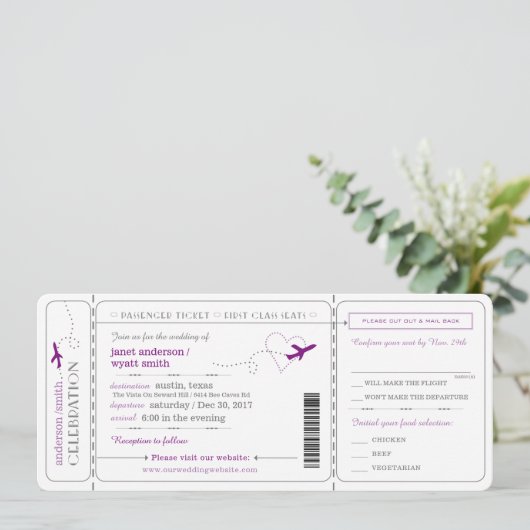 Boarding Pass Reiseticket Einladung Hochzeit (Stehend Vorderseite)