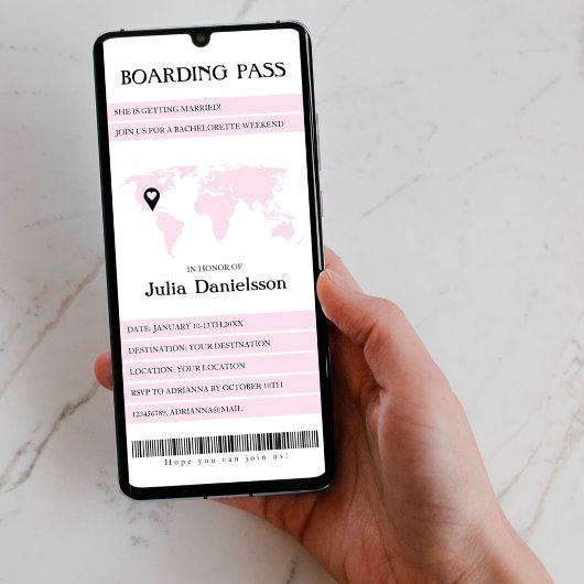 Boarding Pass Rosa Bachelorette Wochenende Einladung