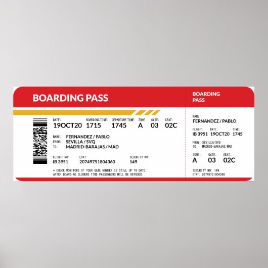 Boarding Pass - Rot Poster (Vorne)