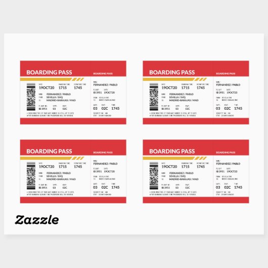 Boarding Pass - Rot Rechteckiger Aufkleber (Blatt)