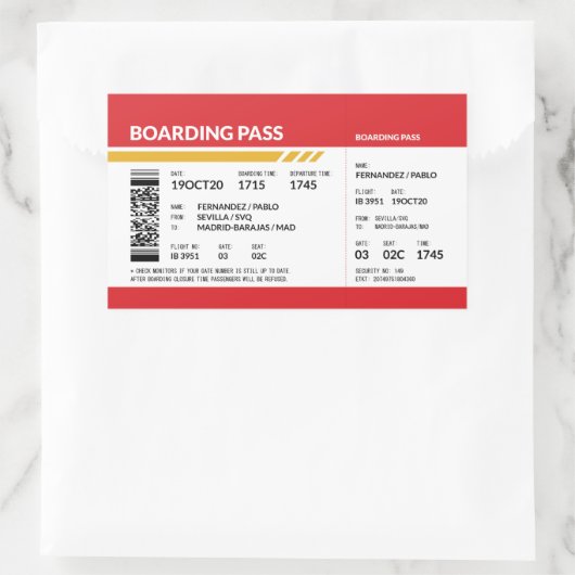Boarding Pass - Rot Rechteckiger Aufkleber (Tasche)