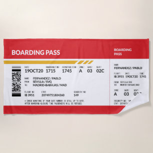 Boarding Pass - Rot Strandtuch