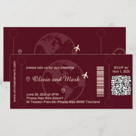 Boarding Pass RSVP Card - Burgund & Champagne