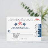 Boarding Pass RSVP Card mit Starfish Karte (Stehend Vorderseite)