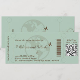Boarding Pass RSVP Card - Sage & Beige Einladung