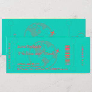 Boarding Pass Save the Date - Aquamarin & Korallen Einladung