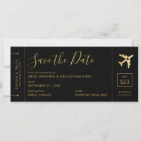 Boarding Pass Save the Date Black Gold Heart Flugz