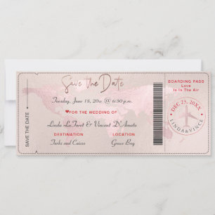 Boarding Pass Save-the-Date, Blush Weltkarte Einladung