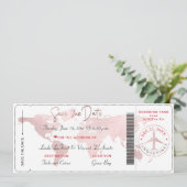 Boarding Pass Save the Date, Blush World Map Einladung (Stehend Vorderseite)