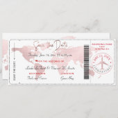 Boarding Pass Save the Date, Blush World Map Einladung (Vorne/Hinten)