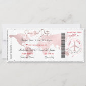 Boarding Pass Save the Date, Blush World Map Einladung (Vorderseite)