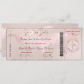 Boarding Pass Save the Date, Blush World Map Einladung (Vorne/Hinten)